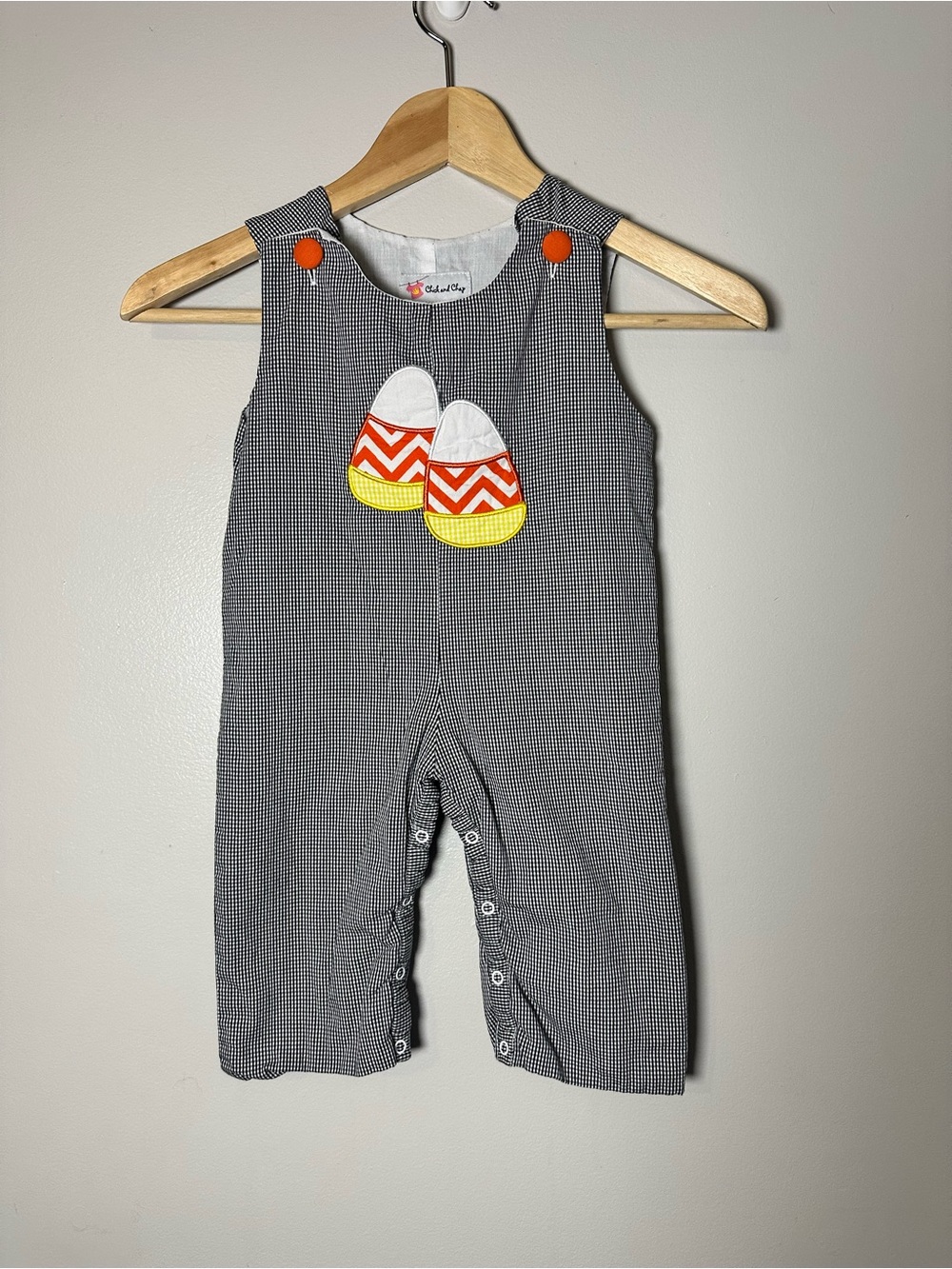Chik and Chap Baby Boy Fall Overalls with Candy Corn, 18 months